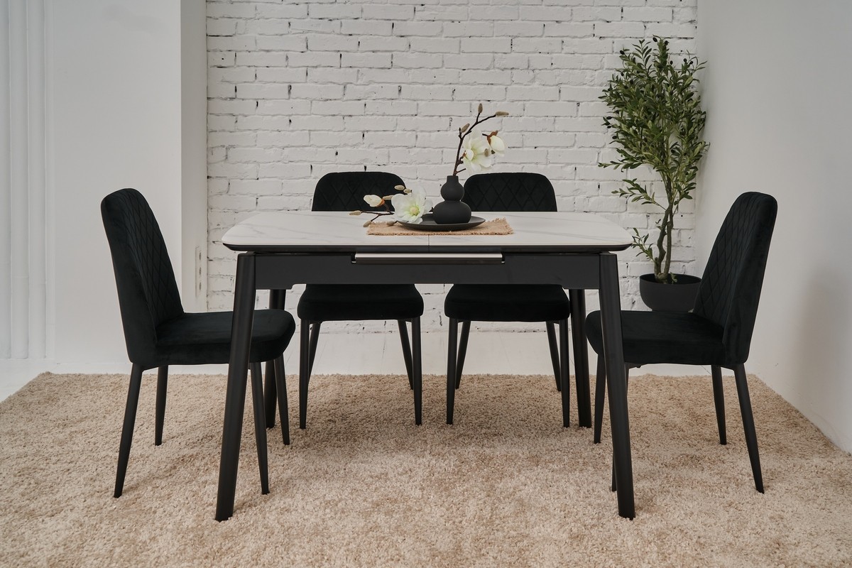 Керамічний стіл TM-76 білий мармур + чорний 4