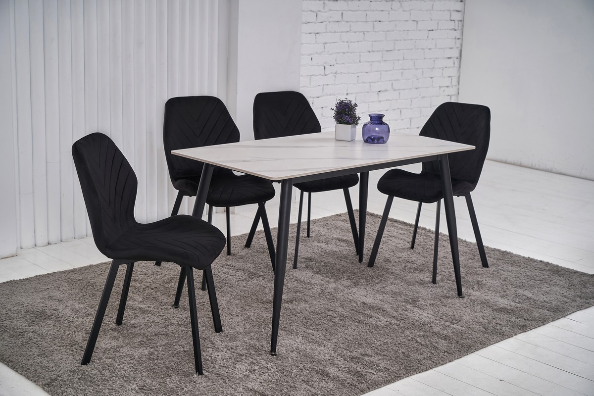 Обідній керамічний стіл TM-100 білий мармур + чорний 2