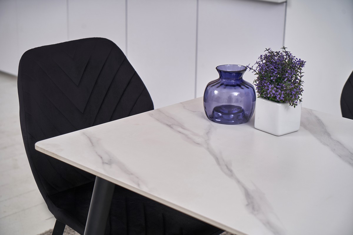 Обідній керамічний стіл TM-100 білий мармур + чорний 3