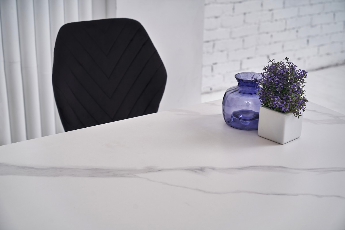 Обідній керамічний стіл TM-100 білий мармур + чорний 4