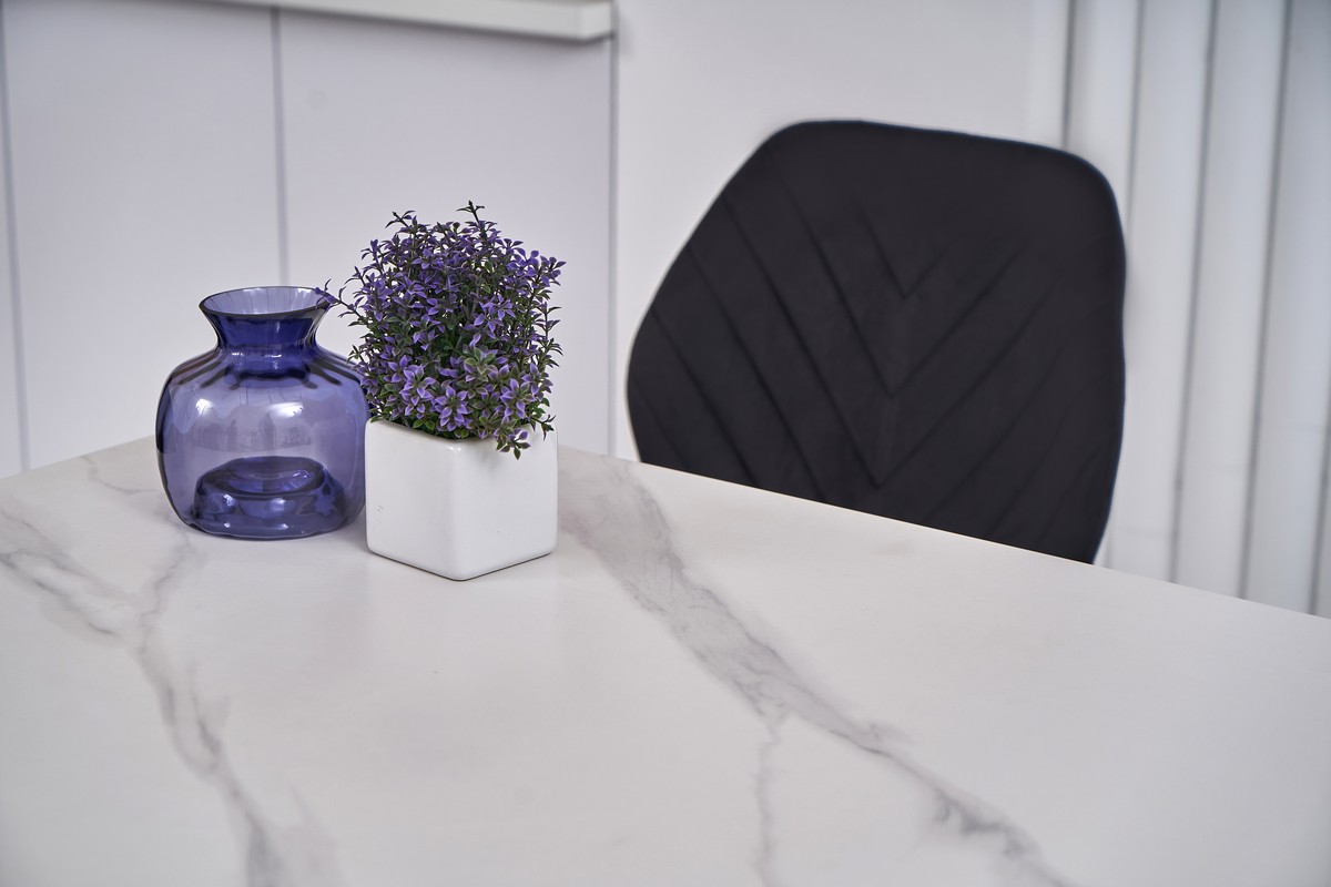 Обідній керамічний стіл TM-100 білий мармур + чорний 5