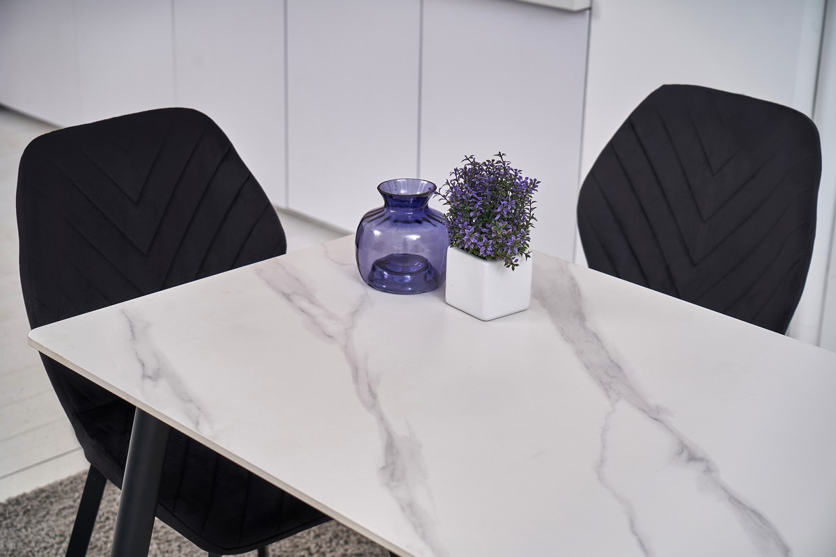 Обідній керамічний стіл TM-100 білий мармур + чорний 6